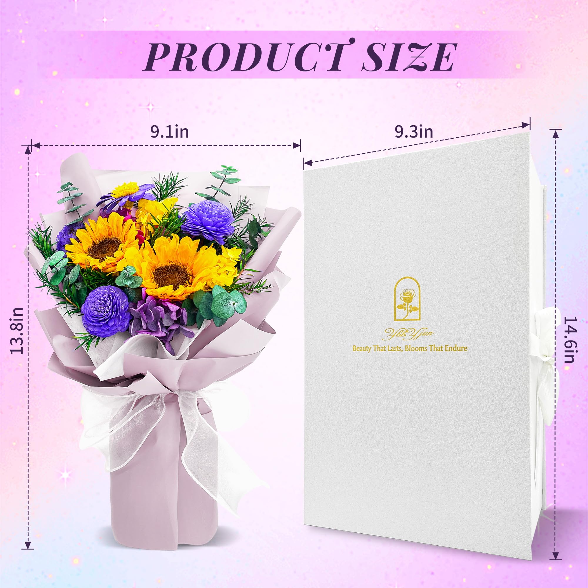 YBBYjun Preserved Sunflower Bouquet in Gift Box - Long Lasting Flowers for Delivery, Perfect Gift for Women, Mom, Grandma - Ideal for Birthdays, Anniversaries & Home Decor