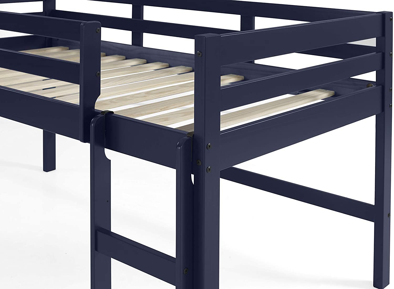 Harper & Bright Designs Low Loft Bed Twin Size Wooden Loft Bed Frame with Ladder for Kids, Navy Blue - Perfect for Small Bedrooms, Kids' Rooms & Space-Saving Solutions
