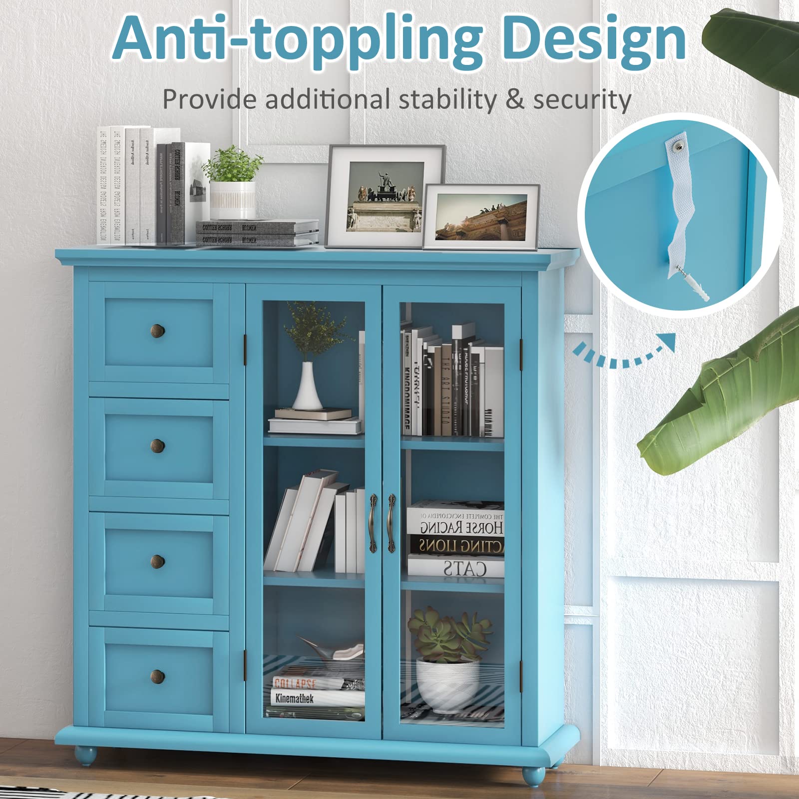 Modern Blue Sideboard Buffet Cabinet - Kitchen Storage, Coffee Bar Station & Dining Room Credenza - Perfect for Entryway, Living Room & Home Organization