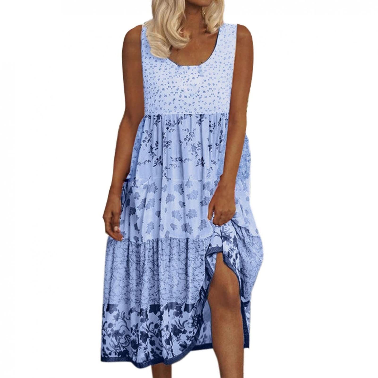 Bohemian Floral Print Maxi Dress for Women - Sleeveless Round Neck Work Dress, Flowy Beach & Party Dress | Perfect for Office, Vacation, and Summer Outings