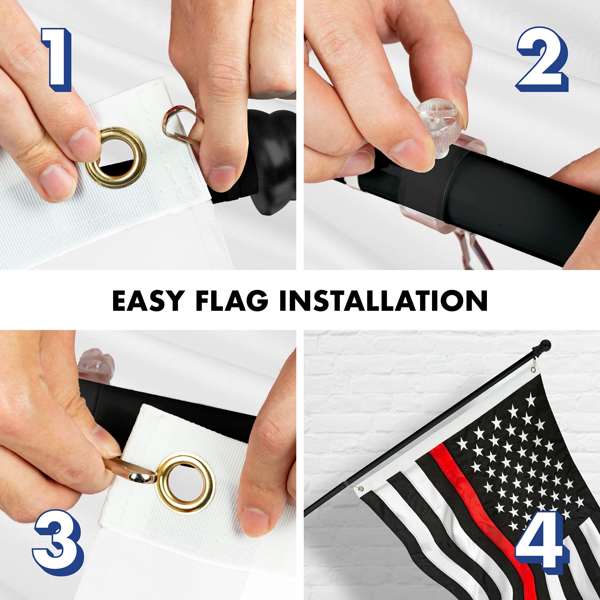 5ft Black Aluminum Spinning Flagpole with Thin Red Line Flag - 2x3ft Embroidered Flag with Brass Grommets Included - Perfect for Backyard, Memorial Displays & Patriotic Events