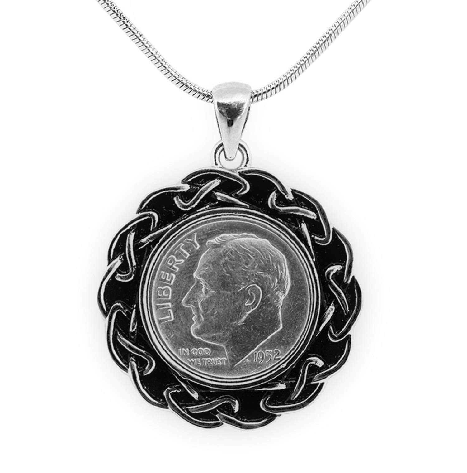 Vintage 1952 US 10 Cent Coin Pendant - Rhodium Plated Jewelry for 71st Birthday & Anniversary Gifts - Perfect for Milestone Celebrations & Special Occasions