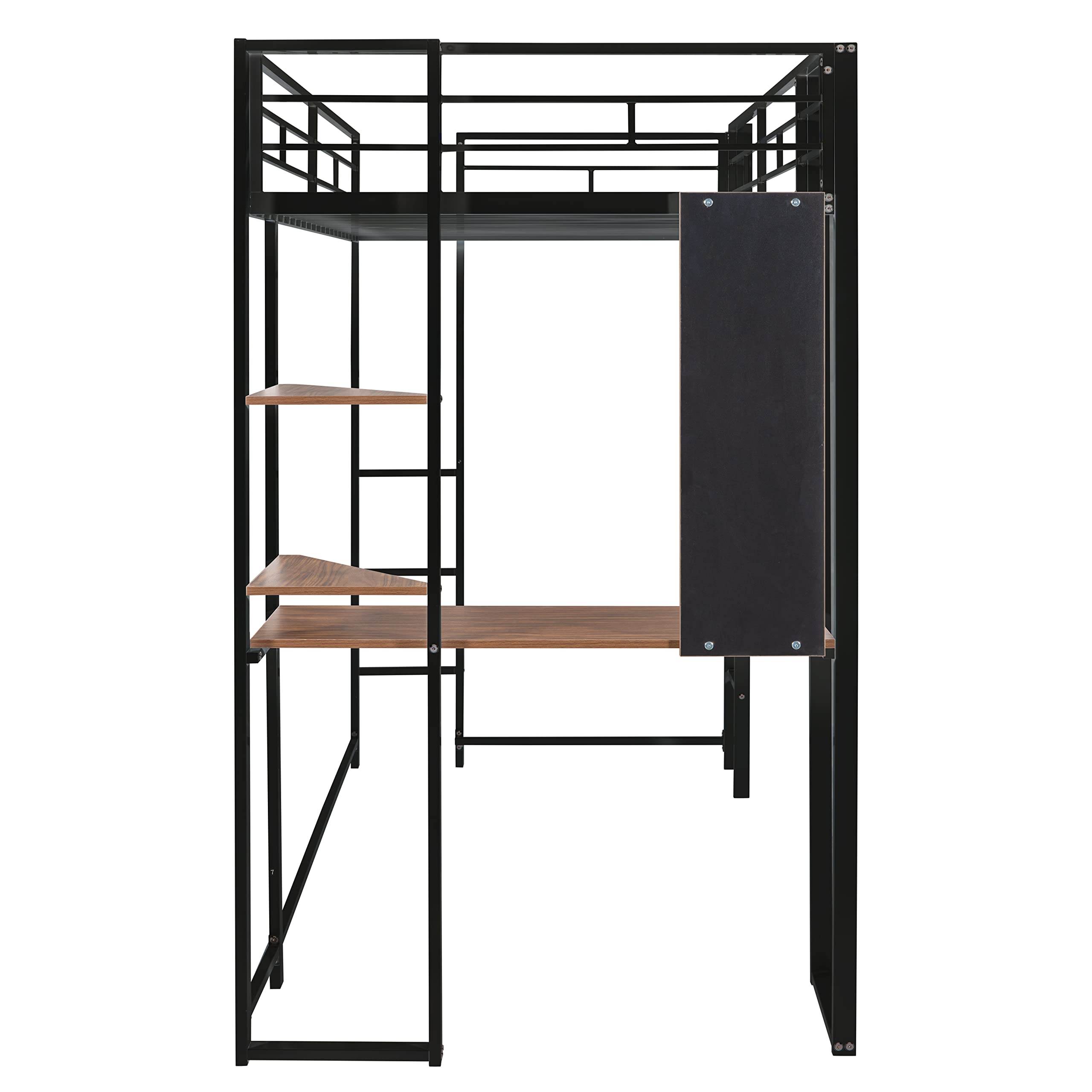 Twin Size Metal Loft Bed with Desk and Shelves - Space Saving Study Bed for Kids, Teens & Adults (Black) | Perfect for Small Bedrooms, Dorm Rooms & Home Offices