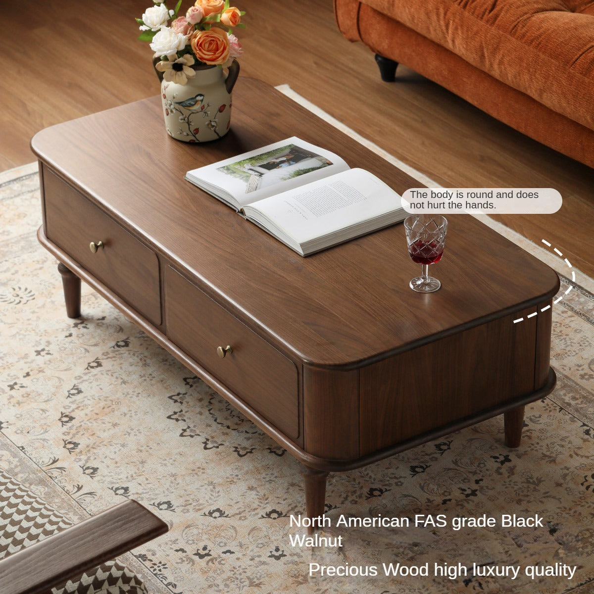 Solid Black Walnut Coffee Table & TV Stand Set - American Retro Style Living Room Furniture for Home Decor