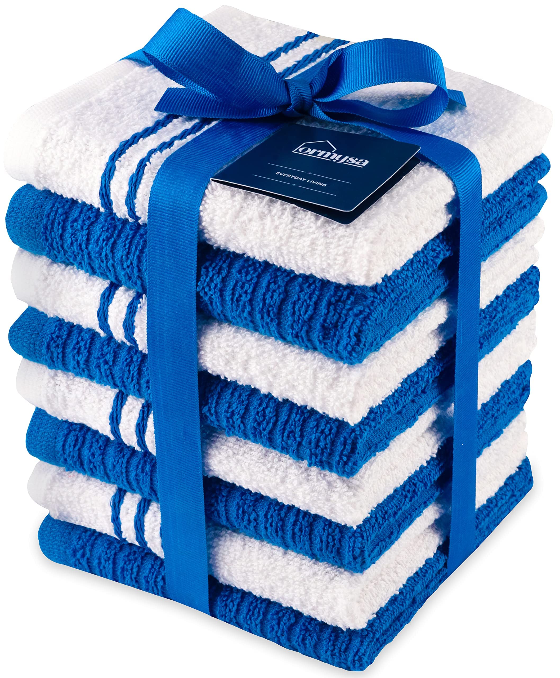 8 Pack Super Soft Quick Dry Dish Cloths - 12x12 Inch Highly Absorbent Kitchen Dish Towels for Washing Dishes (Blue & White) | Perfect for Daily Dish Cleaning, Counter Wiping & Household Chores