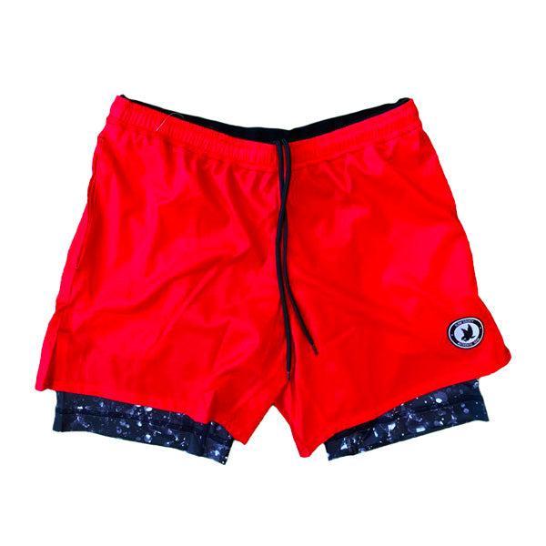 Men's 2-in-1 Compression Shorts with Built-in Liner - Solid Red Rainmaker 7 Athletic Shorts for Running, Gym Workouts & Outdoor Sports