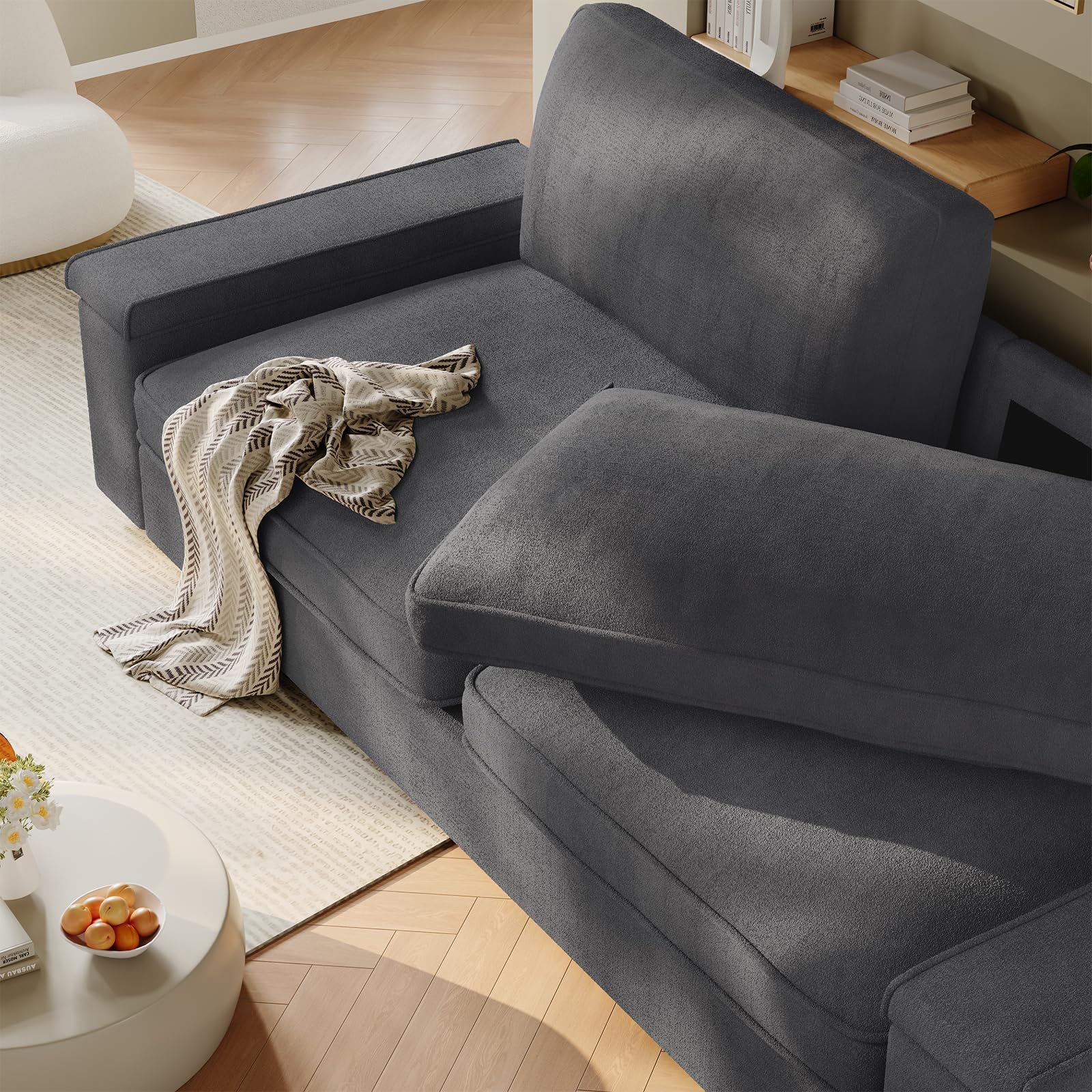 SEDETA Modern Sofa with Storage & USB Charging - Oversized Deep Seat Loveseat for Living Room, Removable Chenille Cover (Dark Grey) | Perfect for Small Spaces, Apartments & Cozy Movie Nights