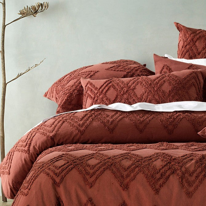 Jaipur Terracotta Cotton Quilt Cover Set by Bianca - King Size Bedding Set with Pillowcases - Bohemian Style Home Decor for Master Bedroom & Guest Room