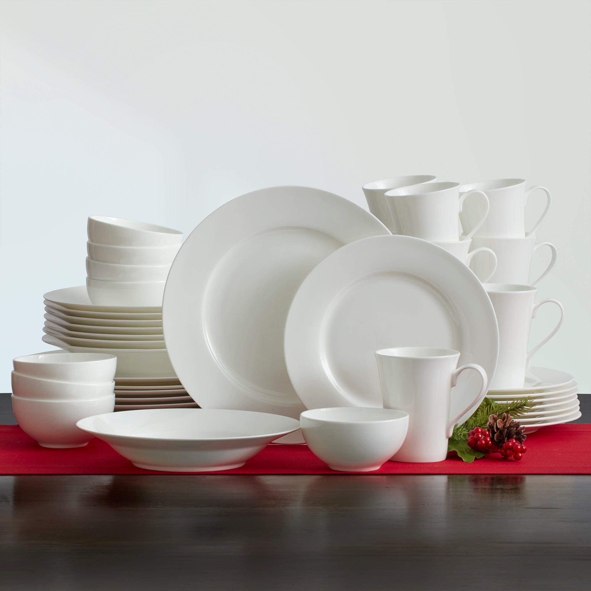 Premium Lucerne White 40-Piece Dinnerware Set - Service for 8 People - Elegant Porcelain Dinner Plates, Salad Plates, Bowls & Mugs - Perfect for Family Dinners, Holiday Entertaining & Restaurant Use