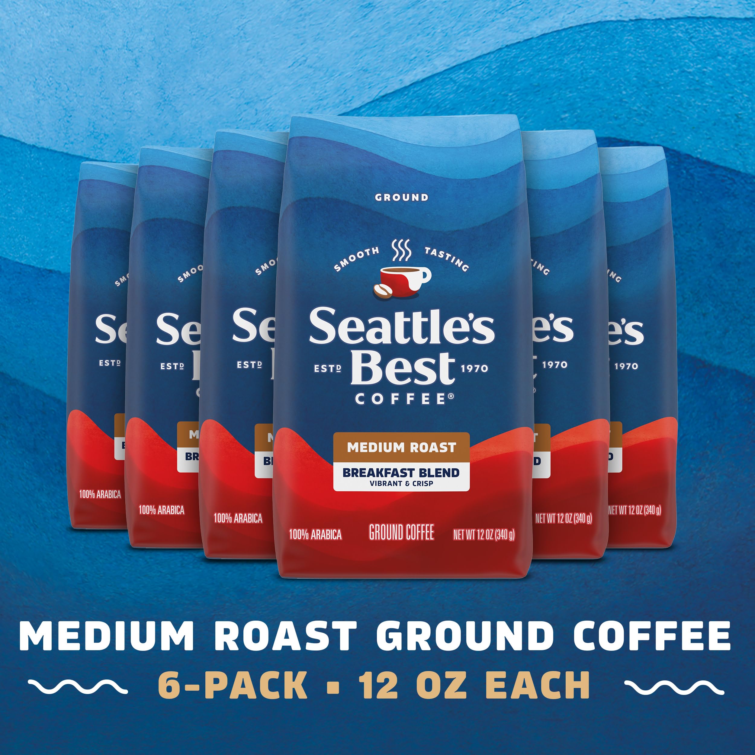 Seattle's Best Coffee Breakfast Blend Medium Roast Ground Coffee - 12oz (Pack of 6) | Premium Arabica Beans for Morning Brew, Office & Home Use | Smooth & Balanced Flavor for Coffee Lovers