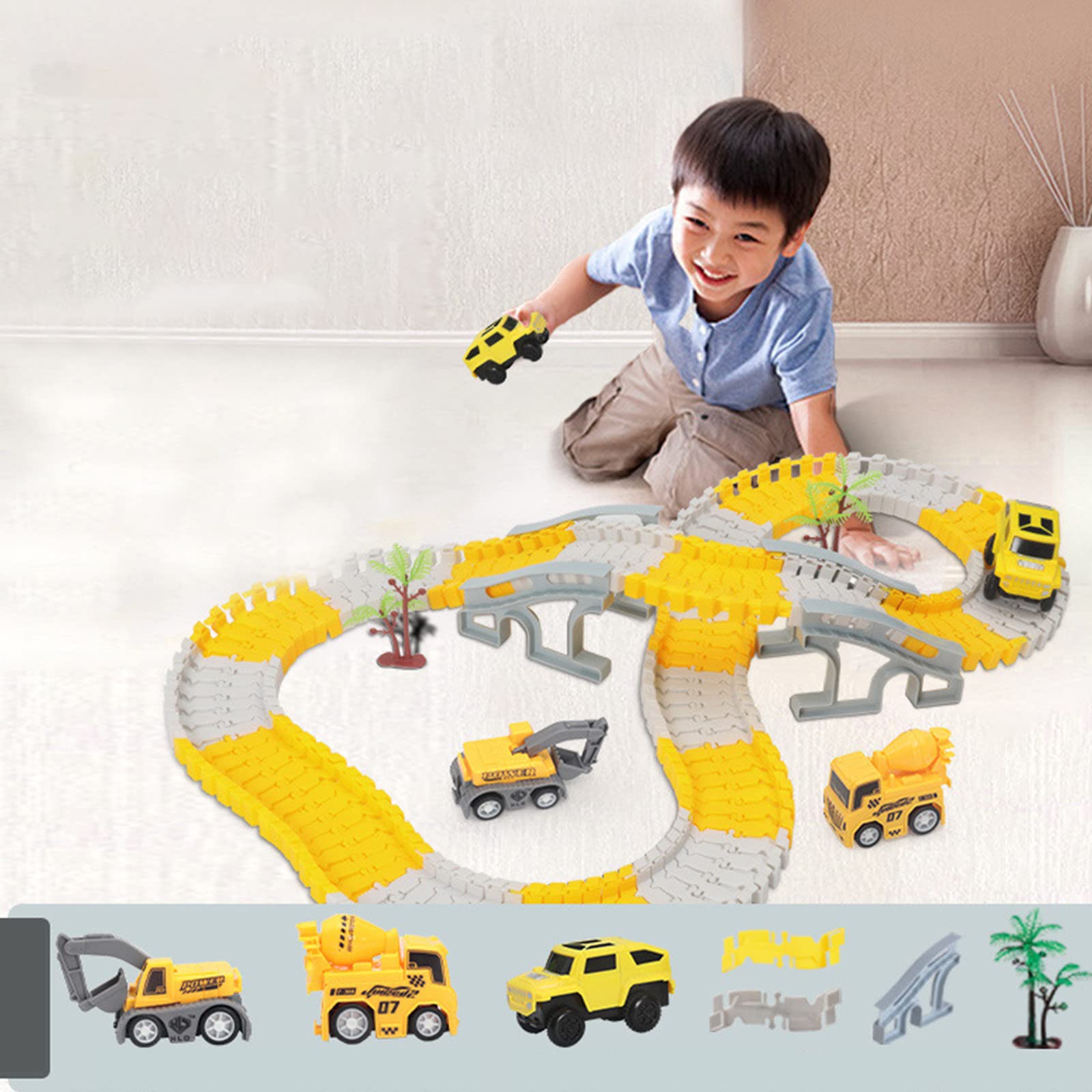 Electric Race Track Toy Set for Kids - Construction Engineering Car with Train - STEM Educational Toy for Boys & Girls - Birthday Gift for Toddlers & Children - Perfect for Indoor Play & Learning Activities