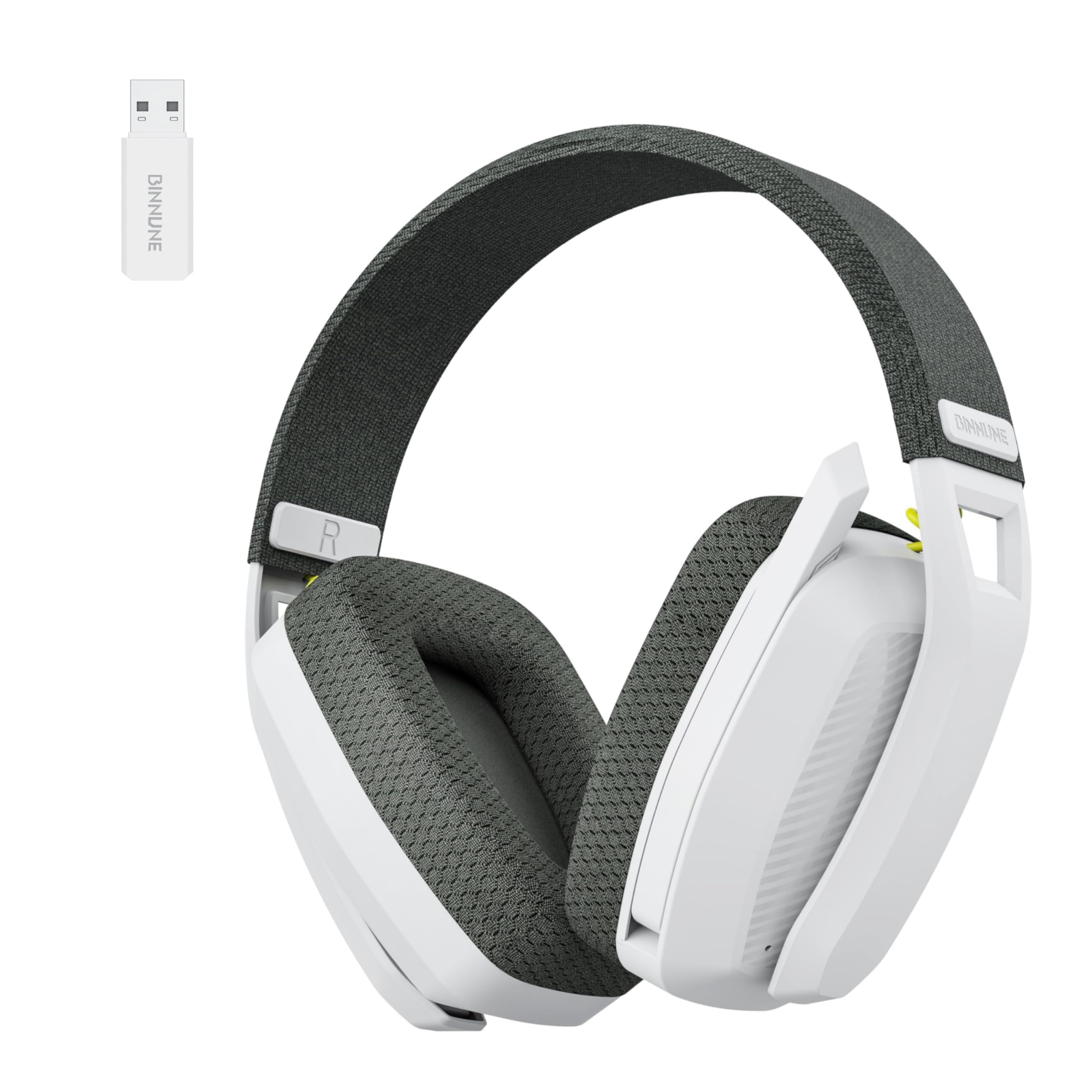 BINNUNE Wireless Gaming Headset with Mic for PC, PS4, PS5 - White/Gray for Online Gaming & Streaming