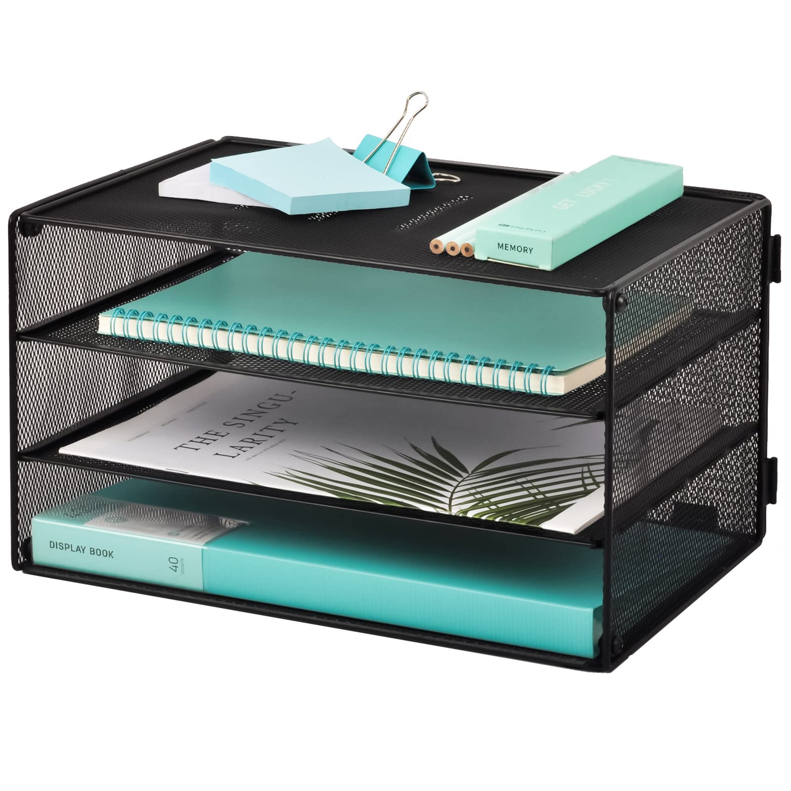 EASEPRES 3-Tier Mesh Paper Organizer Tray - Black Desk File Organizer & Letter Sorter for Home Office - Perfect for Bills, Mail, Documents and Office Supplies Storage