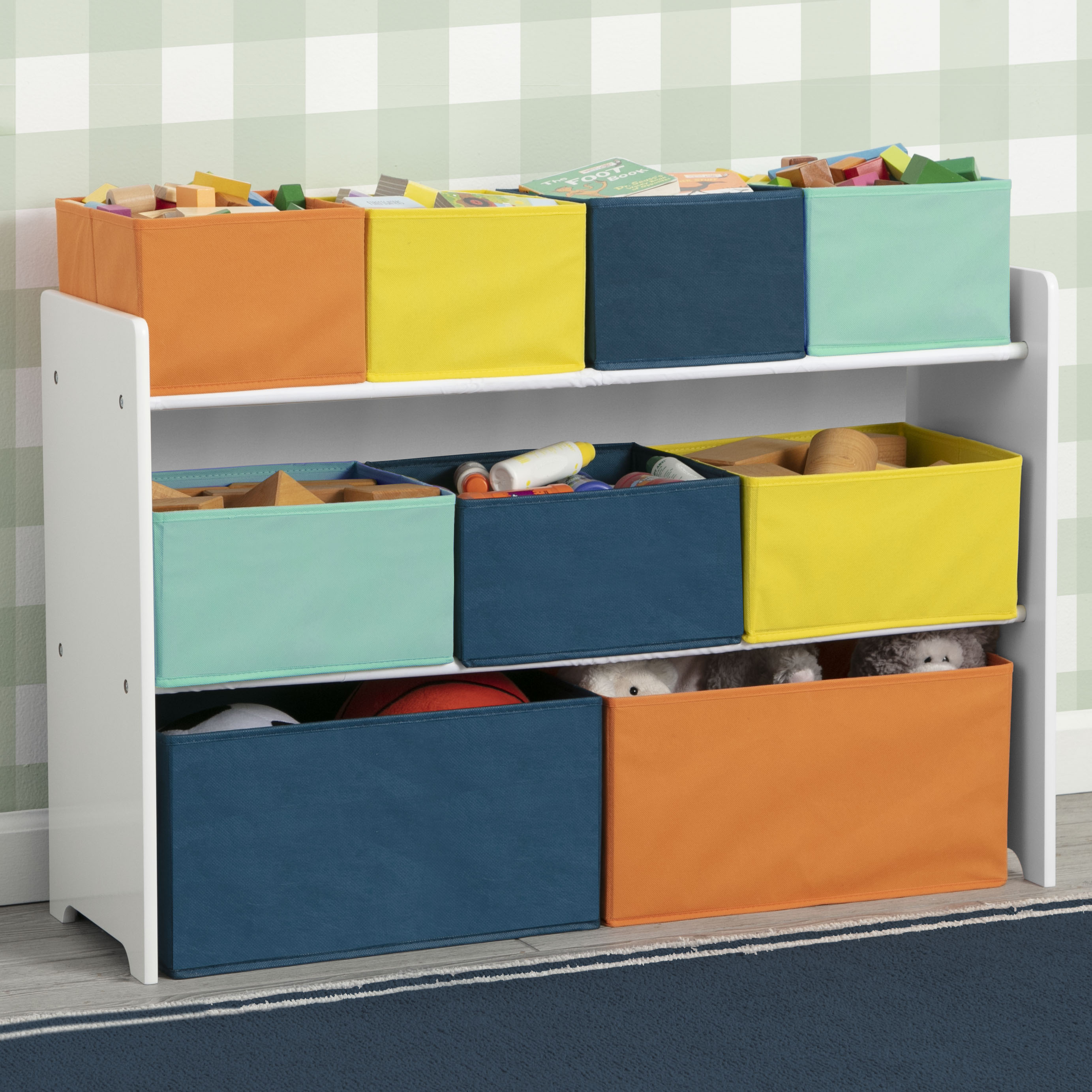 Deluxe Multi Bin Toy Organizer with Storage Bins - Kids Room Organization Solution for Toys, Books & Crafts - Perfect for Playrooms, Daycares & Home Storage