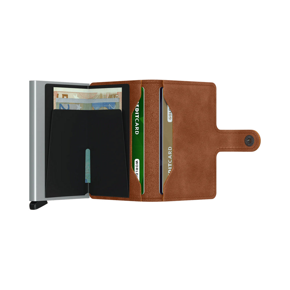Vintage Mini Wallet for Women - Slim Leather Card Holder with RFID Protection - Cognac & Silver - Perfect for Travel, Everyday Use & Gifts
