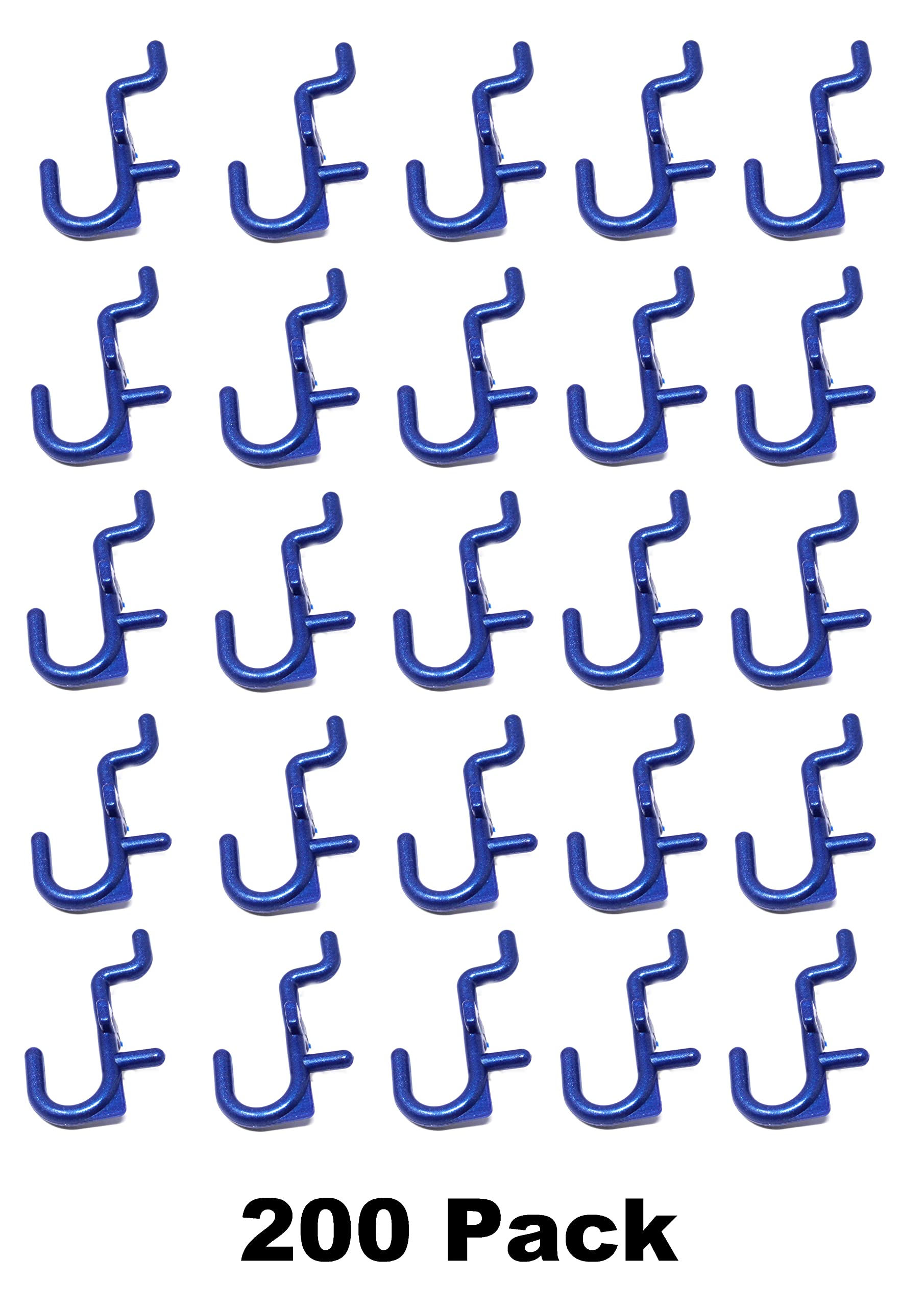 JSP Manufacturing Non-Locking Plastic J-Style Pegboard Hooks - 200pc Blue Garage Tool Organizer | Perfect for Workshop, Craft Room & Home Storage Solutions