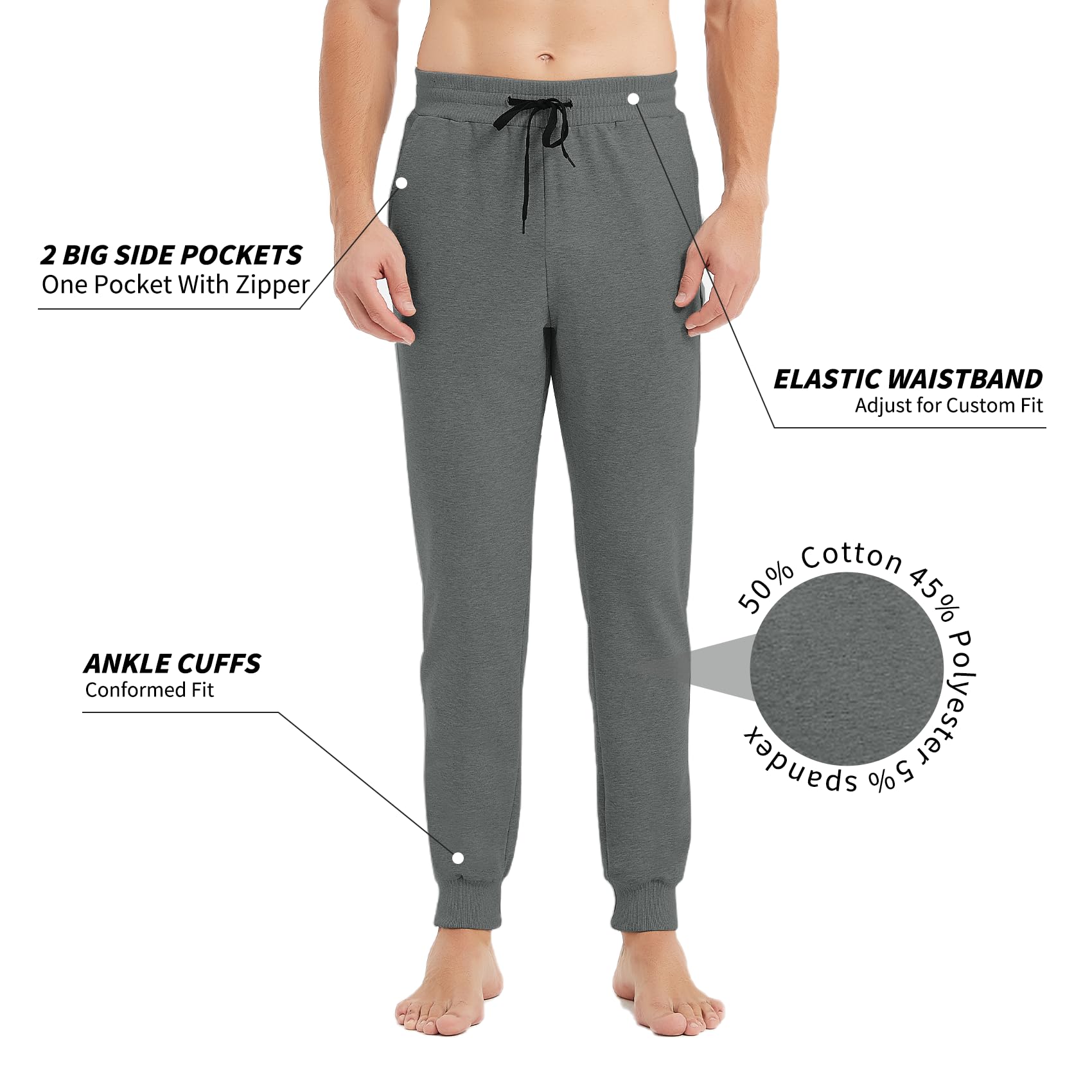 IDTSWCH 32/34/36/38/40 Long Inseam Men's Tall Sweatpants - Slim Fit Joggers for Workout & Casual Wear - Perfect for Gym, Running, and Everyday Comfort