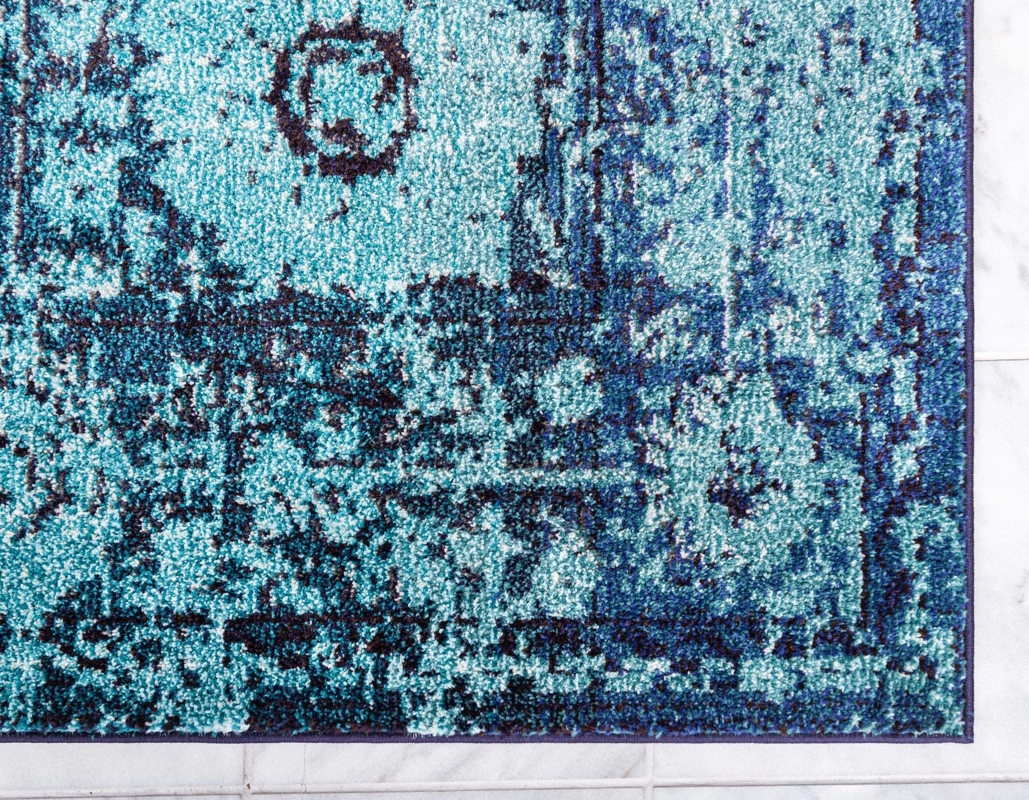 Rugs.com Fleur Collection 10 Ft Runner Rug - Soft Medium-Pile Blue Carpet for Hallways & Entryways | Durable Floor Mat for High Traffic Areas & Home Decor