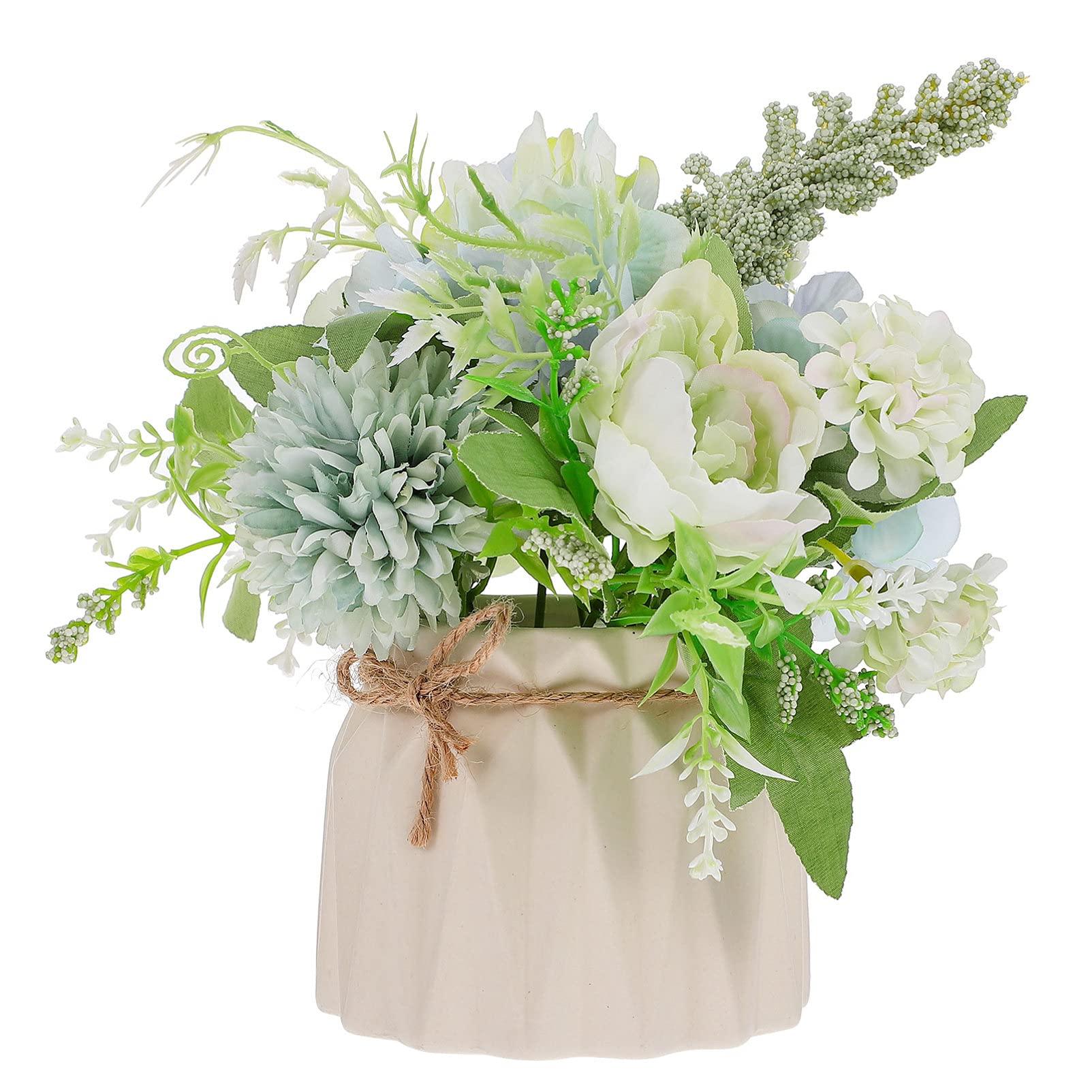 VOSAREA Artificial Rose Greenery Set - Silk Rose Flower & Ceramic Vase for Indoor Plants, Desk Decor, Home Office Decor | Faux Plants for Living Room, Bedroom, Wedding Centerpiece Decorations