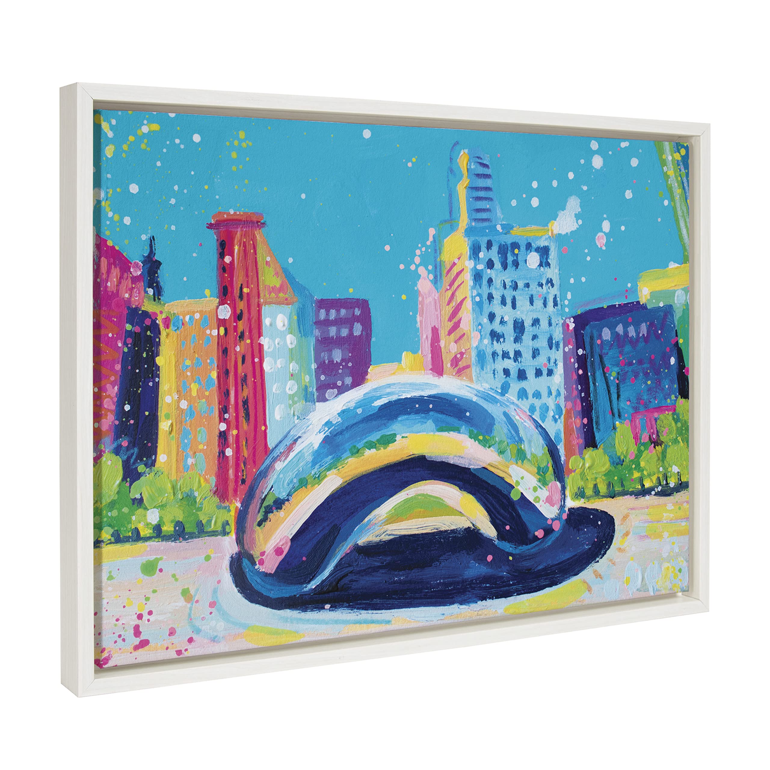 Rachel Christopoulos Framed Canvas Wall Art - Chicago Bean Study No.2 Abstract Landscape Painting, 18x24 Inch White Modern Home Decor | Perfect for Living Room, Bedroom & Office Decor