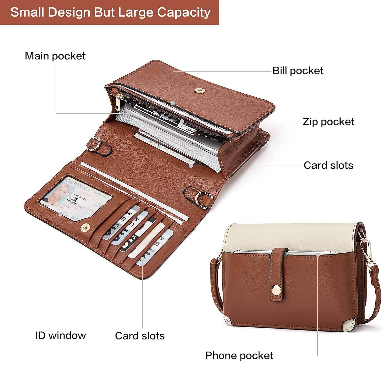 BROMEN 15.6 Inch Women's Laptop Tote Bag - Professional Work Briefcase with Crossbody Strap & Phone Pocket - Business Office, Travel & Commuting (Brown/Beige)