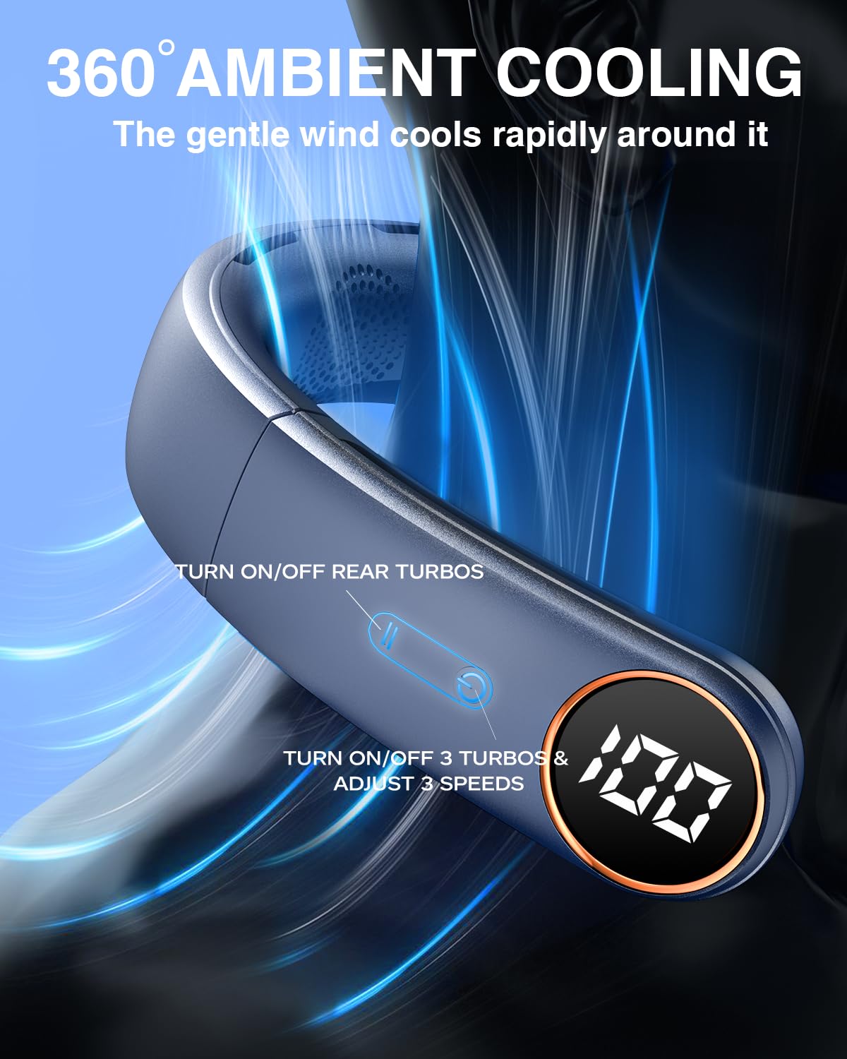 5200mAh Portable Neck Fan with 3 Turbo Speeds - Adjustable Bladeless Personal Cooling Fan, 360° Airflow, Super Quiet & Long Battery Life - Perfect for Outdoor Activities, Office, Travel & Summer Heat Relief
