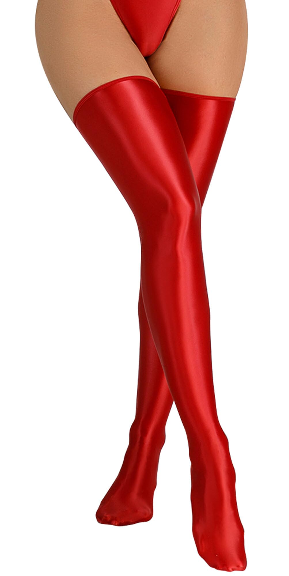 FEOYA Women's Glossy Hold-Up Stockings - Sexy Shiny Thigh High Socks for Party, Club & Cosplay - Perfect for Halloween, Burlesque & Night Out Outfits