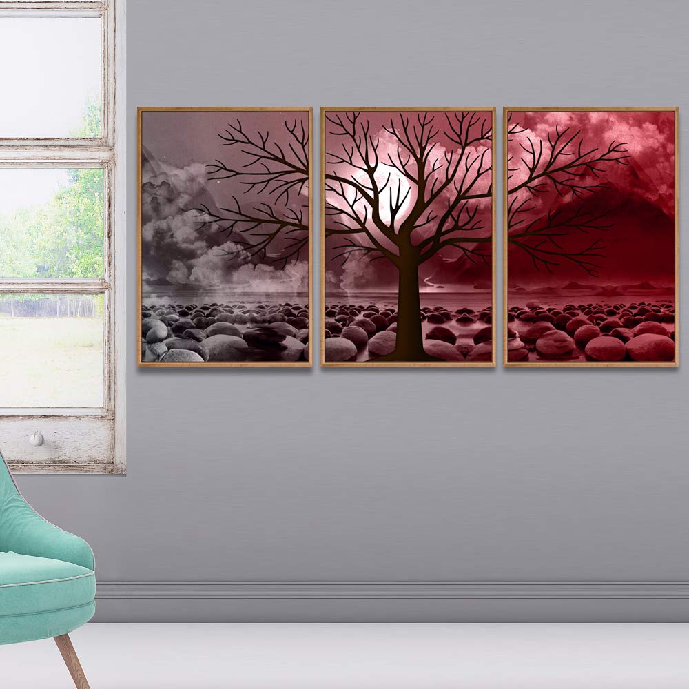 Wall26 3-Panel Framed Abstract Tree Canvas Wall Art - 24x36 Inches Ready to Hang - Modern Home Decor for Living Room & Bedroom - Perfect for Housewarming Gifts & Interior Design