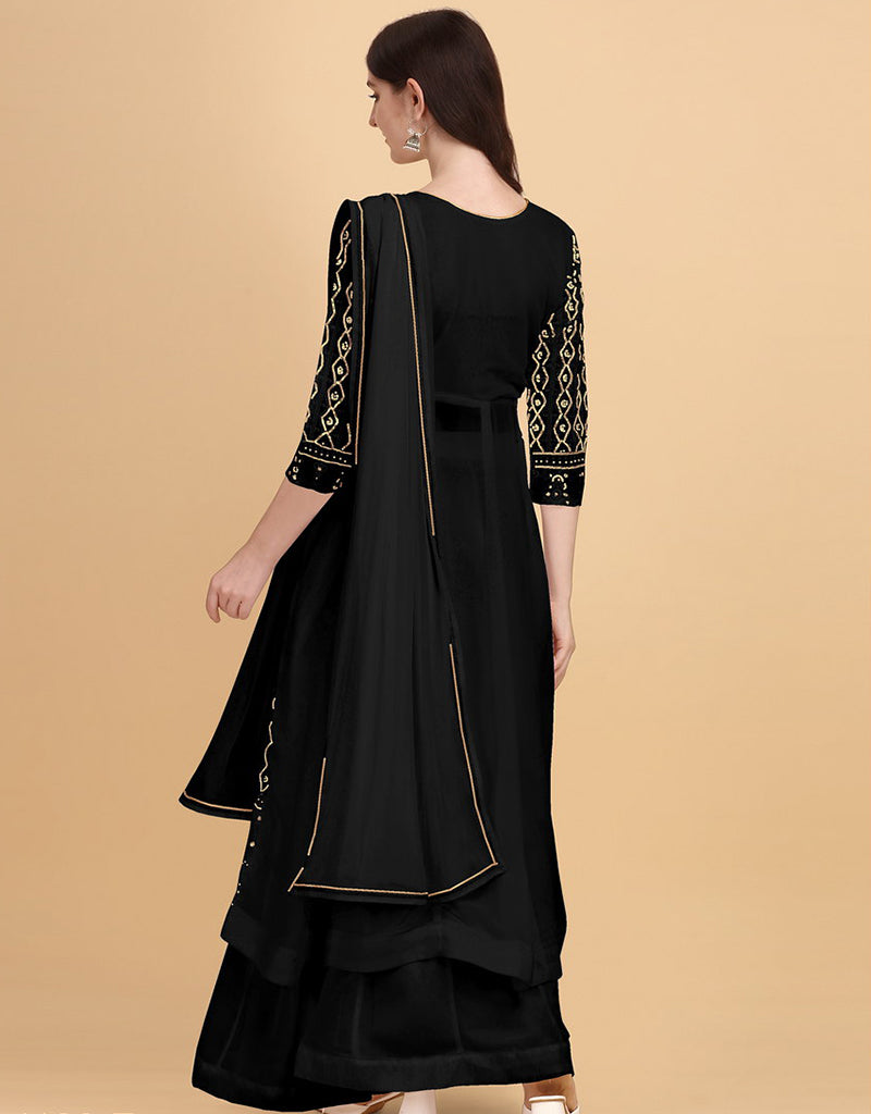Elegant Black Palazzo Style Dress - Faux Georgette Fabric for Women | Perfect for Evening Parties, Weddings & Special Occasions