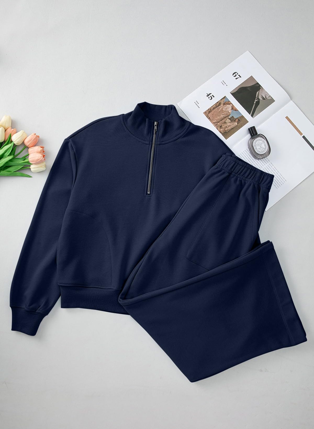 Herseas Women's 2-Piece Zip Up Sweatsuit Set - Casual Wide Leg Lounge Tracksuit Outfit for Women | Perfect for Yoga, Running Errands & Relaxing at Home