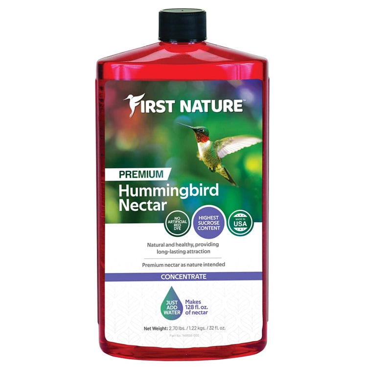 First Nature Hummingbird Red Nectar Concentrate 32 oz - Natural Hummingbird Food for Feeders - Attract Wild Birds to Your Garden or Backyard