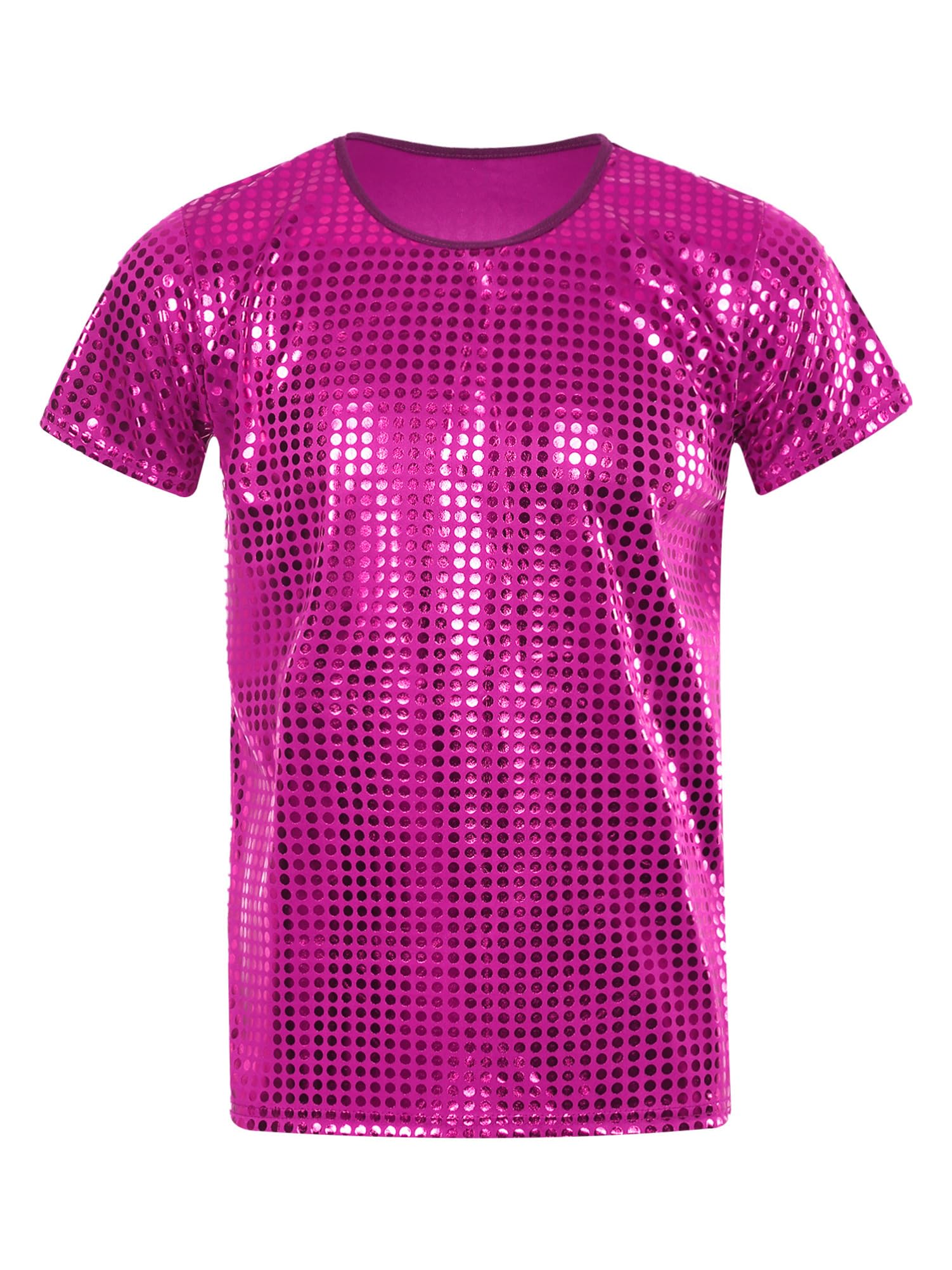 CHICTRY Men's Short Sleeve Sparkle Sequins Shirt - 70s Disco Party T-Shirt for Nightclub, Dance & Retro Events - Glamorous Performance Top for Concerts, Halloween & Costume Parties