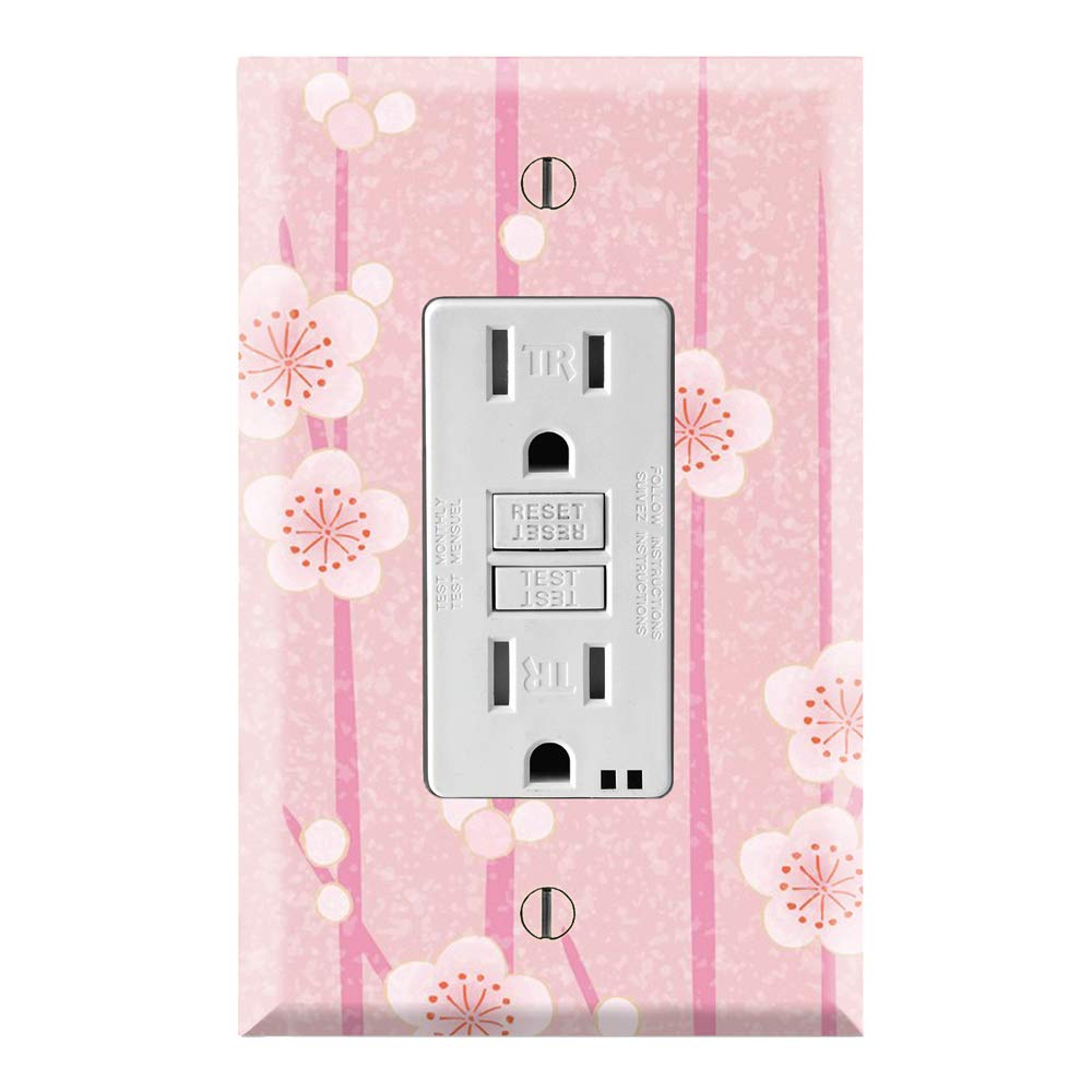 Pink Flower Blossom Graphics Wall Plate Cover - Single Rocker/GFCI Outlet - Decorative Switch Plate for Bedroom, Living Room & Nursery