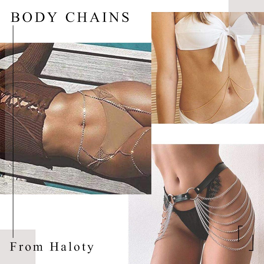 Sexy Gold Body Chain Jewelry for Women - Haloty Bra Bikini Beach Accessories | Perfect for Pool Parties, Music Festivals & Summer Vacations