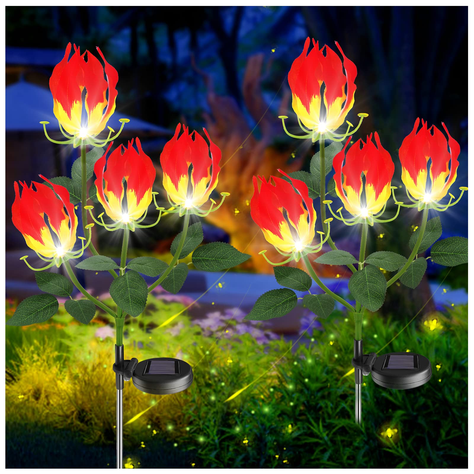 TYNLED Solar Garden Lights - Waterproof Outdoor Solar Powered Stake Lights for Pathway, Patio, Yard | Decorative Solar Lily Flower Garland for Landscape, Lawn, Backyard & Wedding Decor