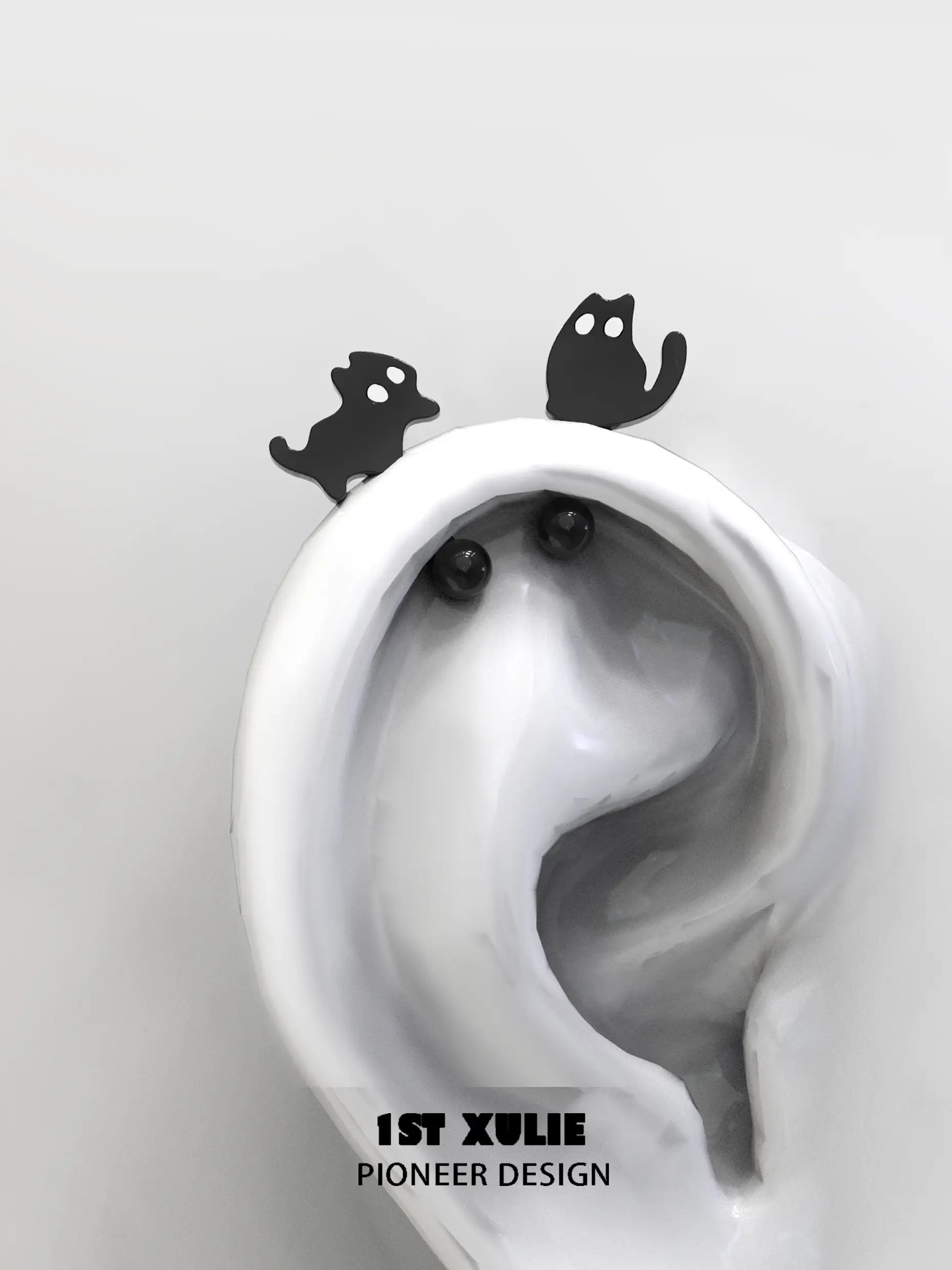 Ghost Black Cat S925 Sterling Silver Handmade Epoxy Coating Stud Earrings for Women - Perfect for Halloween, Gothic Fashion & Everyday Wear