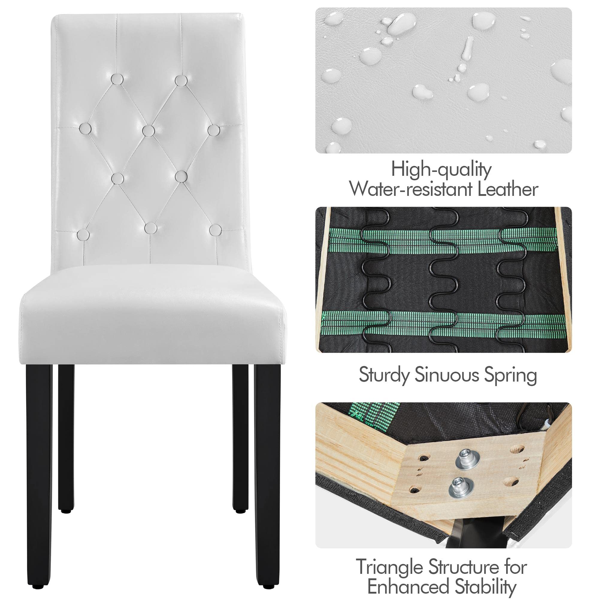 Premium Yaheetech Dining Chairs Set of 6 - White Leather Seat with Button Tufted Design & Solid Wood Legs for Kitchen, Restaurant or Home Decor | Comfortable Padded Accent Side Chairs for Dining Room, Breakfast Nook and Cafe Settings