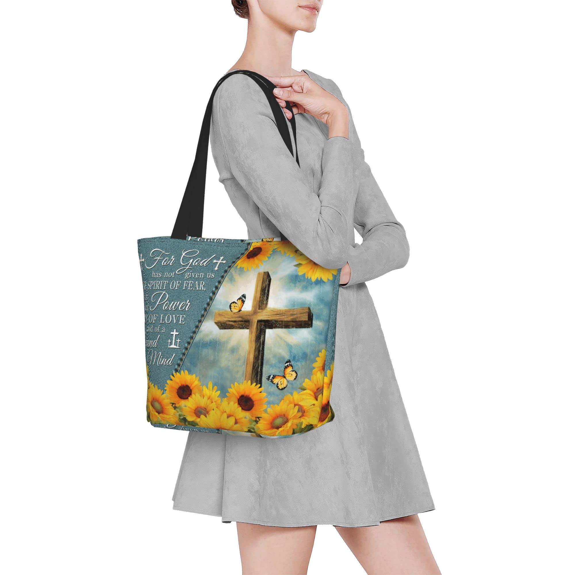 Christian Tote Bag with Bible Verse - Reusable Zippered Shopping Bag for Women - Church & Daily Use