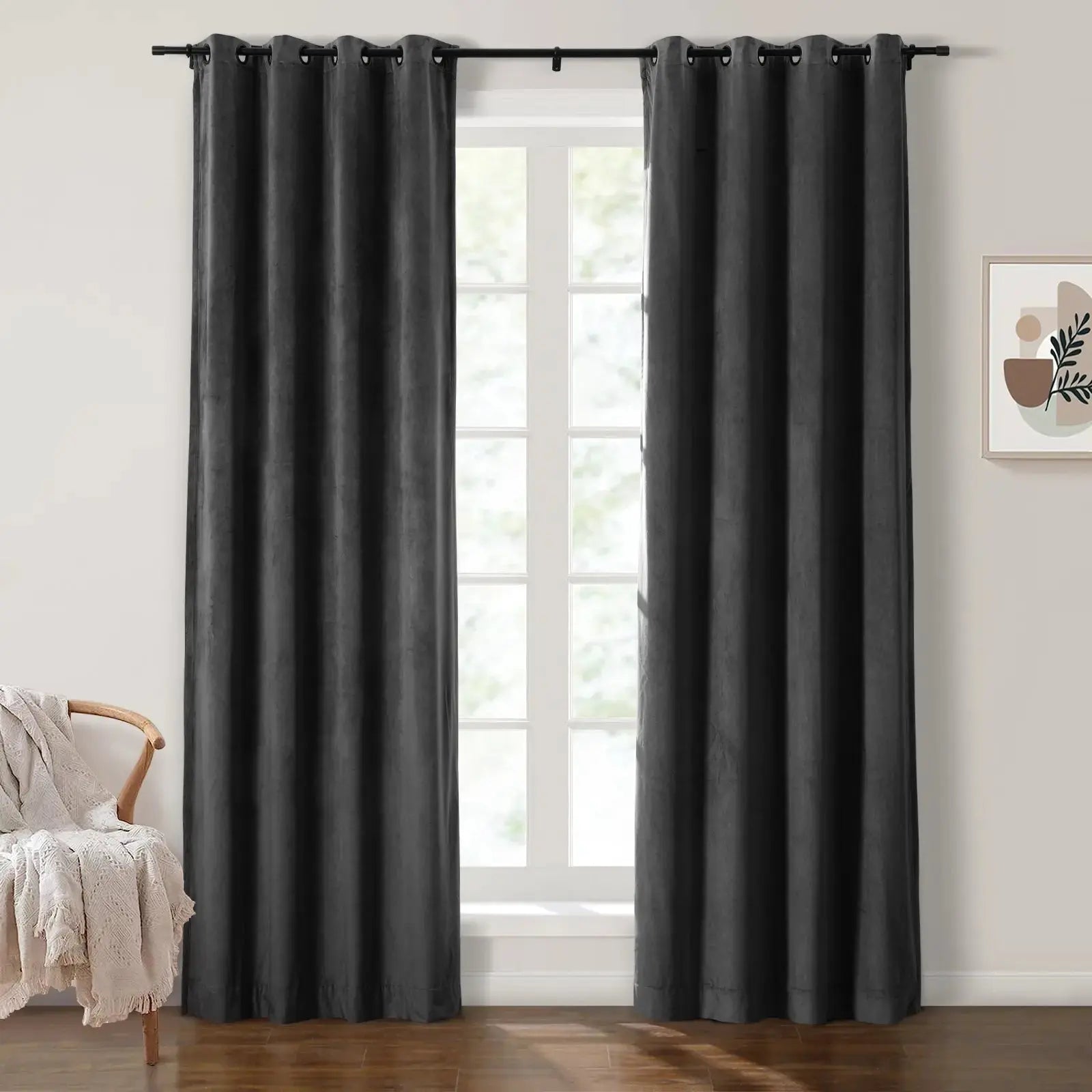 Luxury Velvet Grommet Curtains for Living Room & Bedroom - Blackout Thermal Insulated Drapes - Birkin Style Elegant Window Treatments for Home Decor