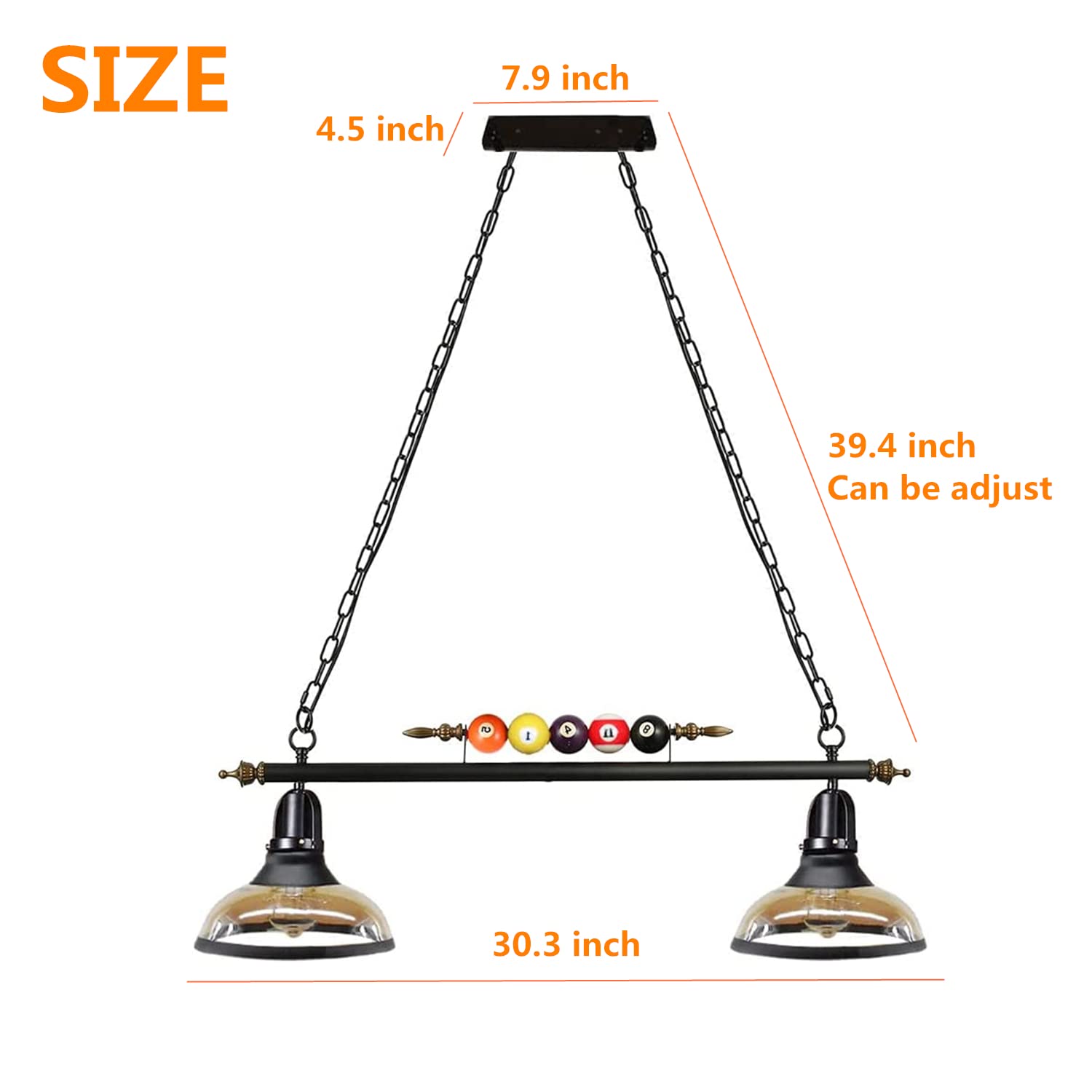 Modern Island Light Fixture - 2-Light Hanging Pool Table Lamp with Glass Shades & Billiard Ball Decor - Perfect for Game Rooms, Bars, and Billiard Halls