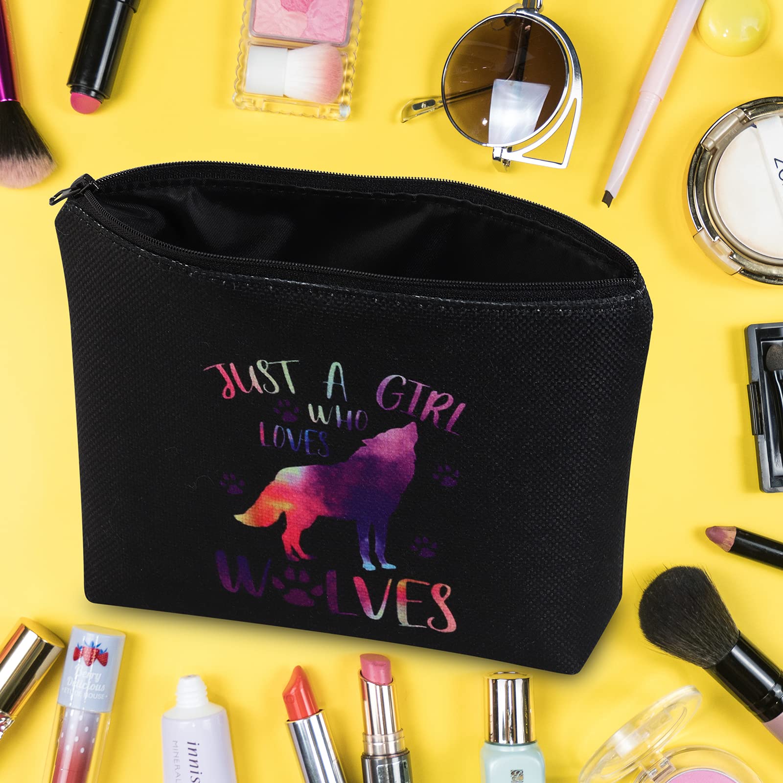 Howling Wolf Makeup Bag - Wolf Lover Gift, Cosmetic Zipper Pouch, Travel Toiletry Bag for Women - Perfect for Travel, Gym & Daily Essentials (Black Wolf Design)