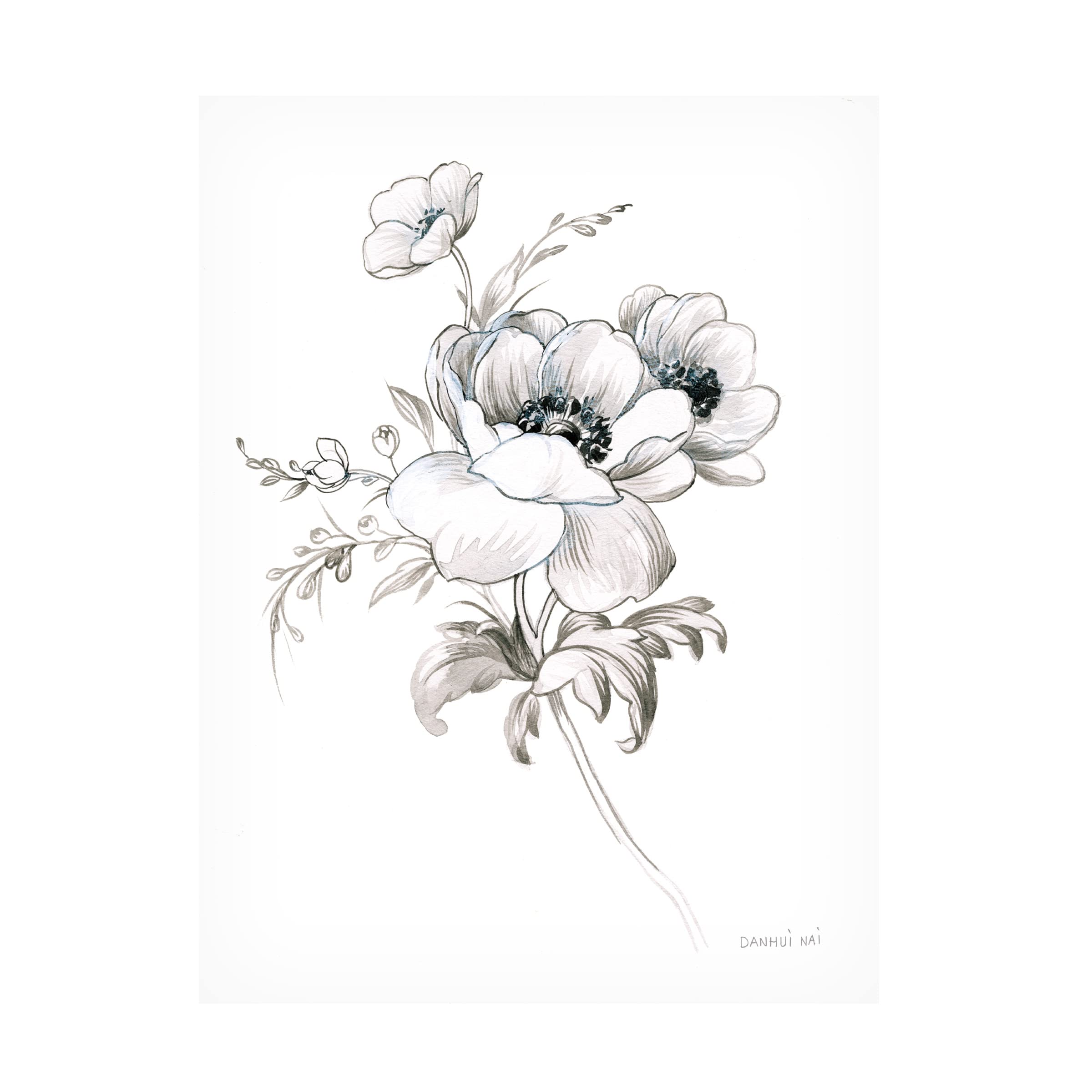 Danhui Nai 'Sketchbook Garden X BW' Floral Canvas Wall Art Print - 35x47 Inches, Black & White Botanical Painting for Living Room, Bedroom & Office Decor