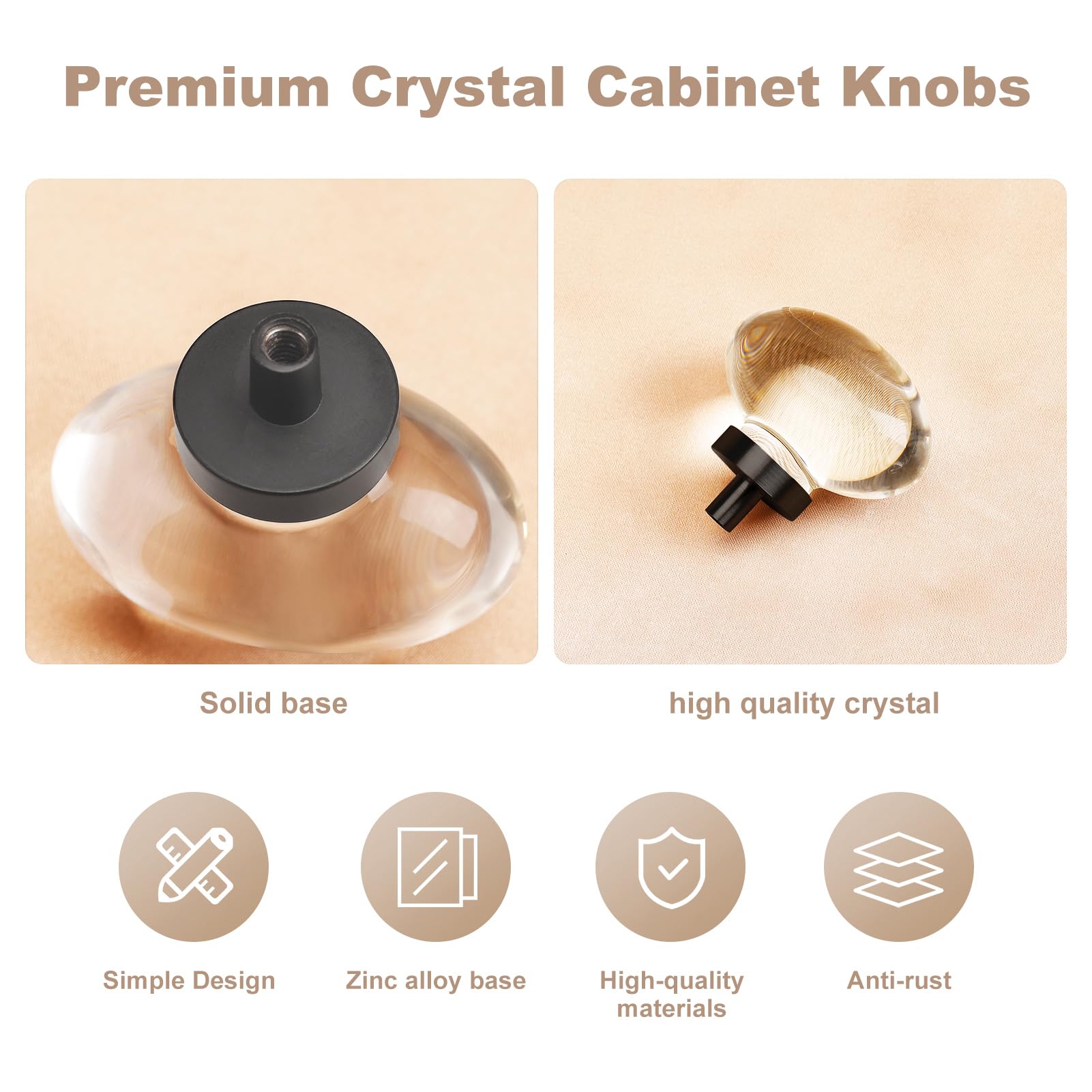 4 Pack Oval Crystal Cabinet Knobs - Matte Black Egg Shape Drawer Pulls for Kitchen, Dresser & Bathroom - Elegant Hardware for Cabinets, Furniture & Home Decor
