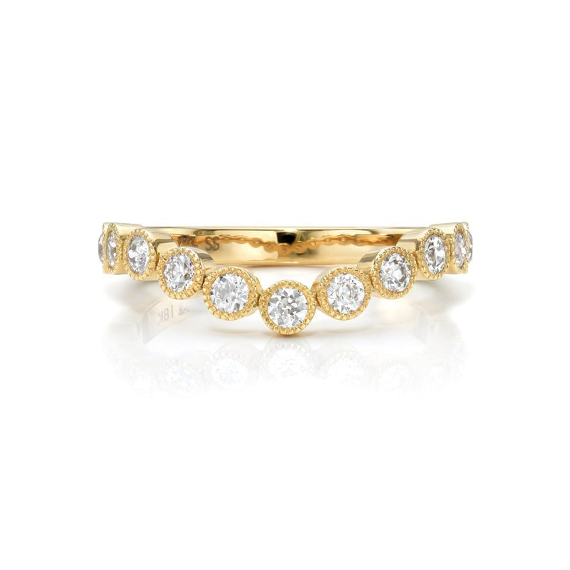18K Yellow Gold Single Stone Gabby Curved Band Ring - Elegant Wedding, Engagement, or Anniversary Jewelry Gift for Her