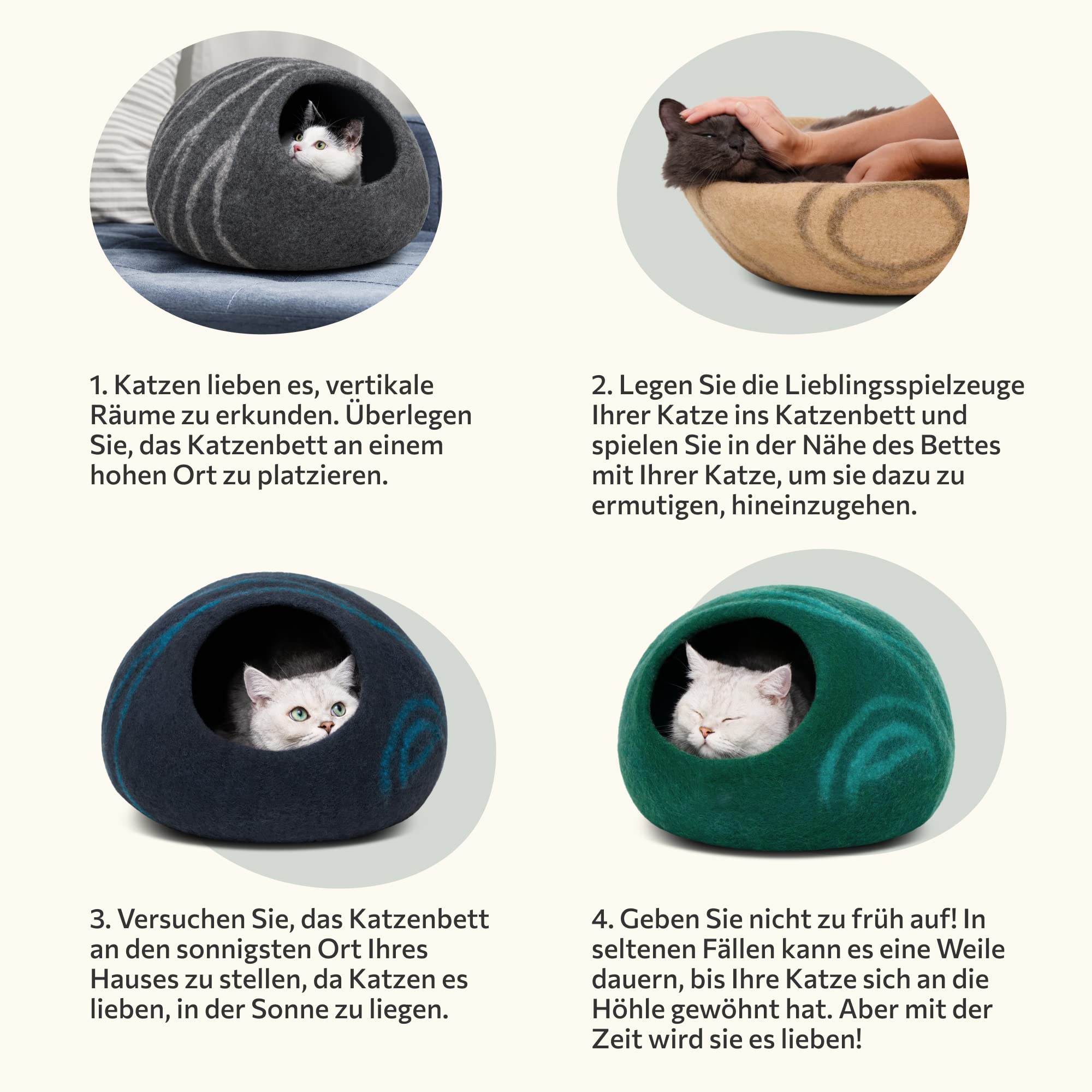 Premium Felt Cat Bed Cave with 6 Wool Ball Toys - Dark Grey Large Size Cozy Pet Bed for Indoor Cats | Perfect for Napping, Playtime & Warm Winter Nights
