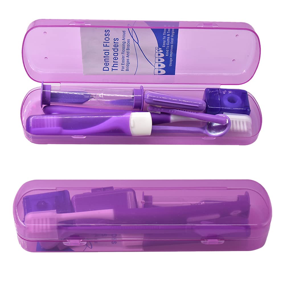 **Orthodontic Braces Cleaning Kit - Interdental Brushes, Dental Wax, Floss & Travel Toothbrush Set for Teeth Care (Purple) | Perfect for Travel & Daily Oral Hygiene**