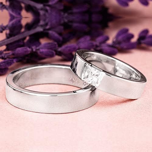 Diamond Wedding Ring Sets for Couples - Matching Silver Wedding Bands for Him & Her, Personalized Wide Band Engagement Rings - Perfect for Anniversaries, Proposals, and Special Occasions