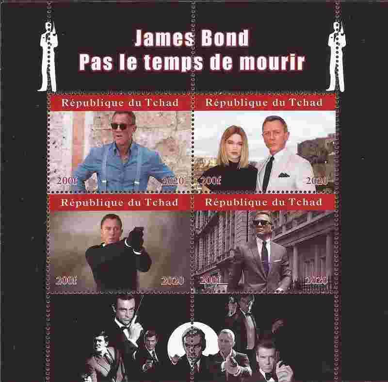 No Time to Die James Bond 2020 Movie Commemorative 4 Stamp Sheets - Chad 3B-788 - Perfect for Collectors and Movie Fans