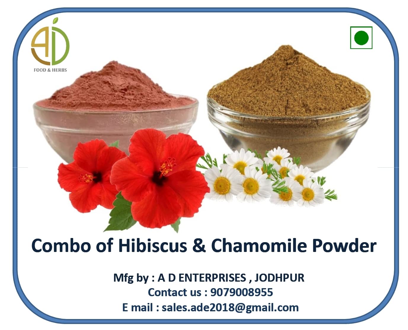 Organic Hibiscus & Chamomile Powder Combo - 20g x 2 Pack | Aromatic Edible Superfood for Homemade Lattes, Herbal Teas, DIY Bath Salts, Face & Body Masks | Perfect for Relaxation, Skincare & Healthy Beverages