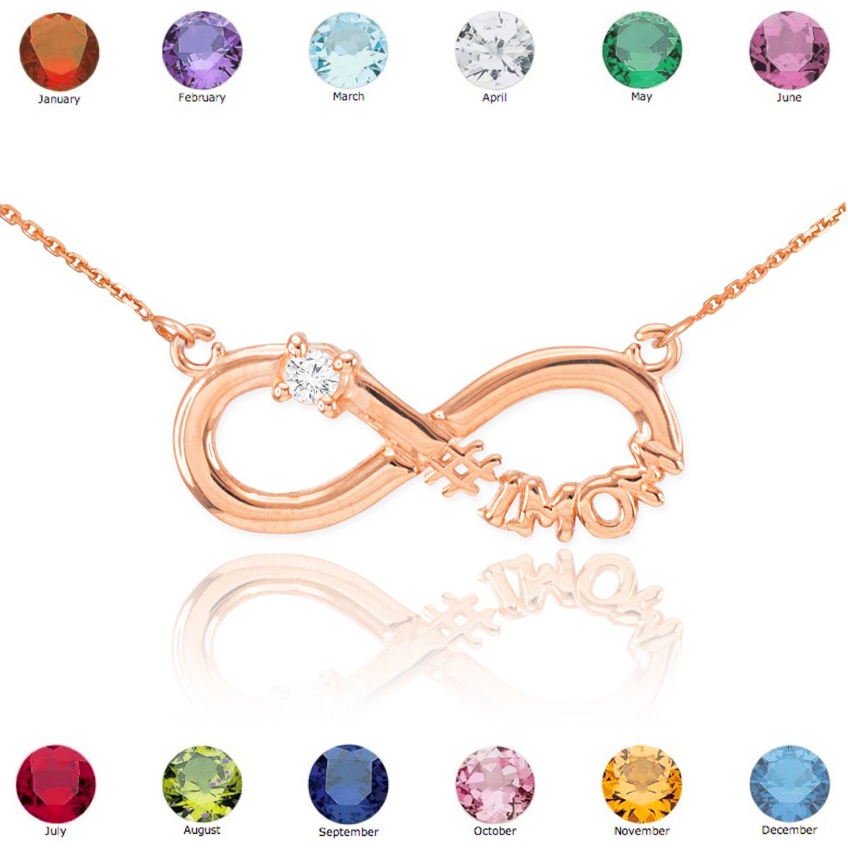 14k Rose Gold #1 Mom Birthstone CZ Infinity Pendant Necklace - Elegant Jewelry Gift for Mother's Day, Birthday & Anniversary
